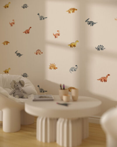 Cute watercolor minimalist dinosaurs patterned wallpaper for a children's room