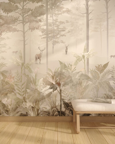 Vintage detailed forest wall mural for the living room