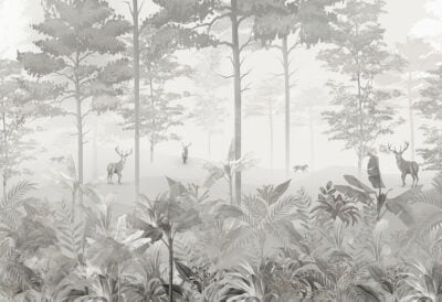 Vintage detailed gray forest wall mural