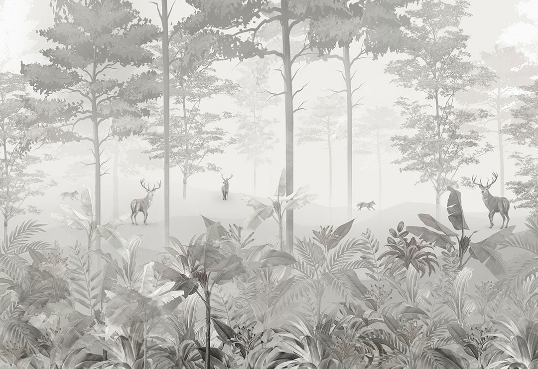 Vintage detailed gray forest wall mural