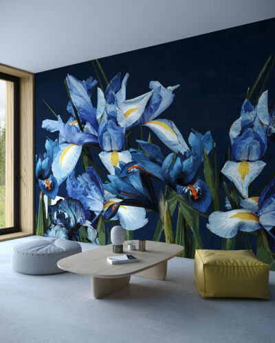 Detailed large iris flower wall mural for the living room