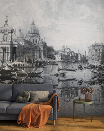 Vintage etched Venice wall mural for the living room