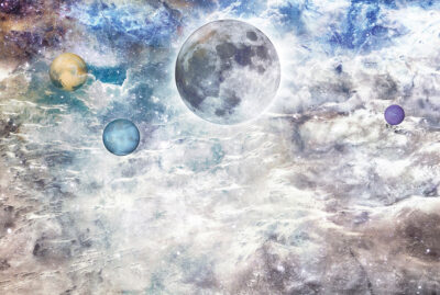 Solar system planets wall mural in grunge style
