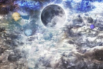 Solar system planets dark wall mural in grunge style