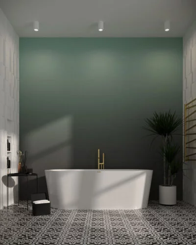 Stylish green and brown gradient wall mural for the bathroom