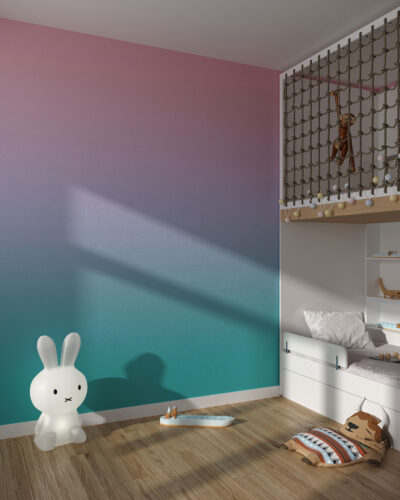 Bright turquoise and pink gradient wall mural for a children's room
