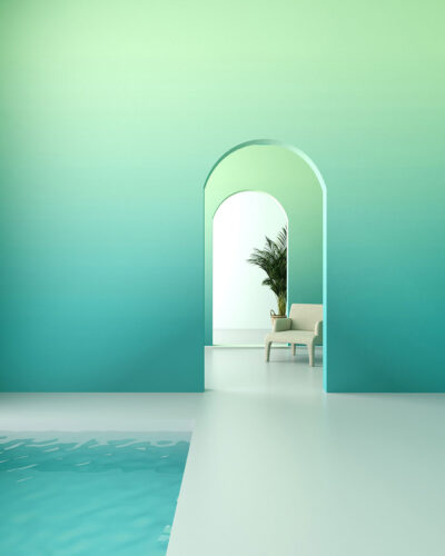 Lime green and turquoise gradient ombre wall mural for the bathroom
