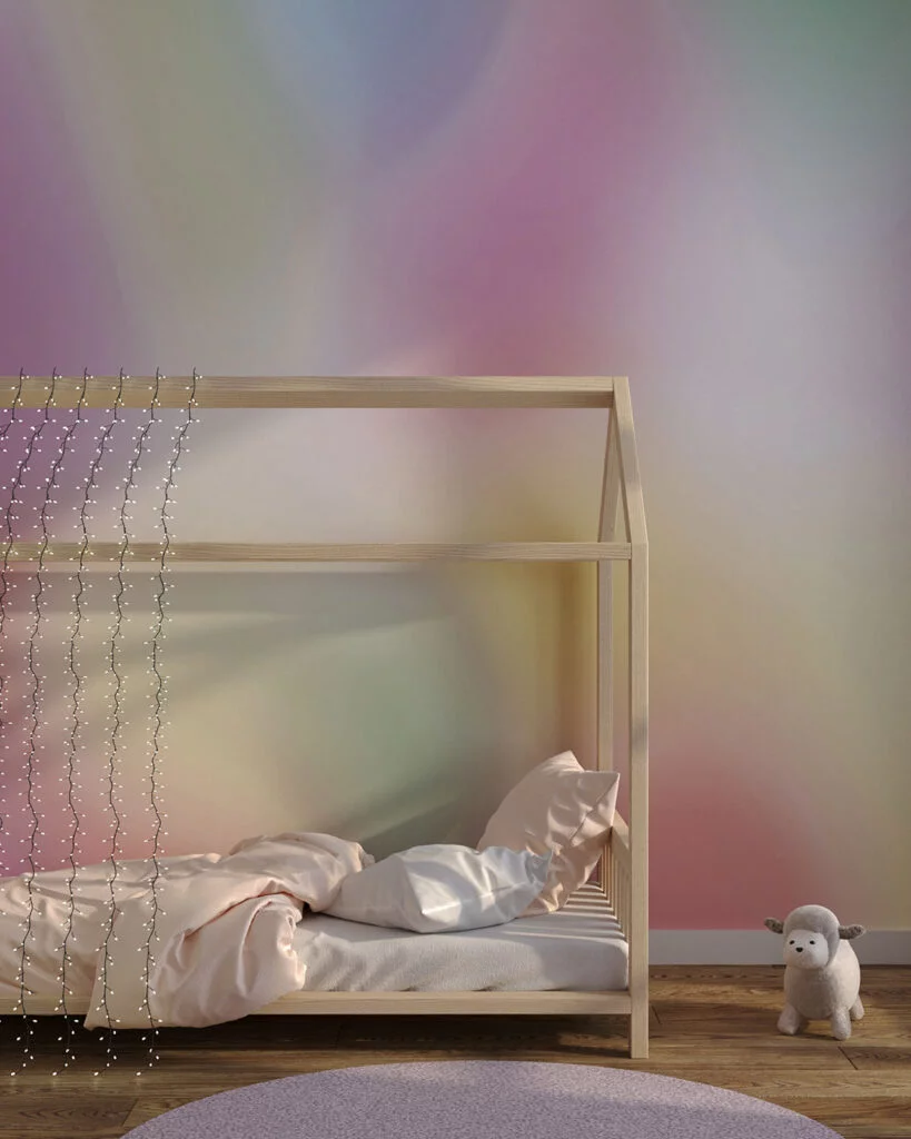 Wall Mural Glare for a children's room - kith2kin.com Tender rainbow gradient ombre wall mural for a children's room