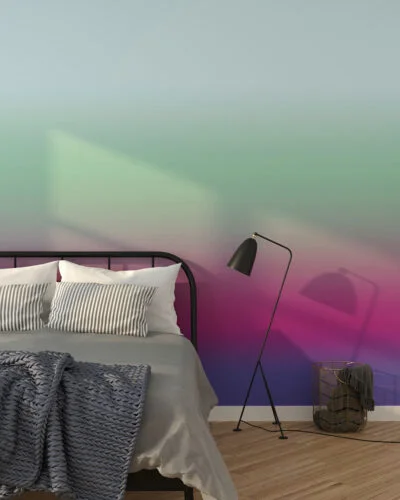 Green, purple and violet gradient ombre wall mural for the bedroom