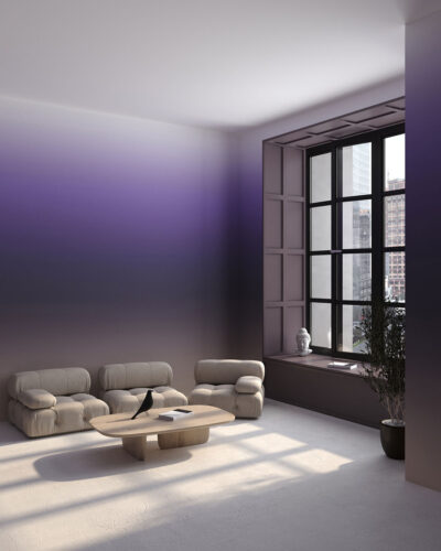 Violet and lilac ombre gradient wall mural for the living room