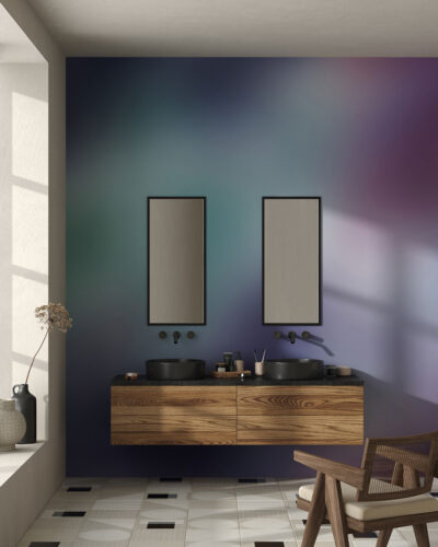 Turquoise and purple gradient ombre wall mural for the bathroom