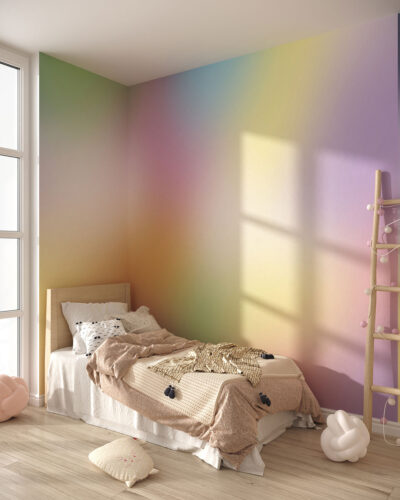 Colorful rainbow ombre wall mural for a children's room