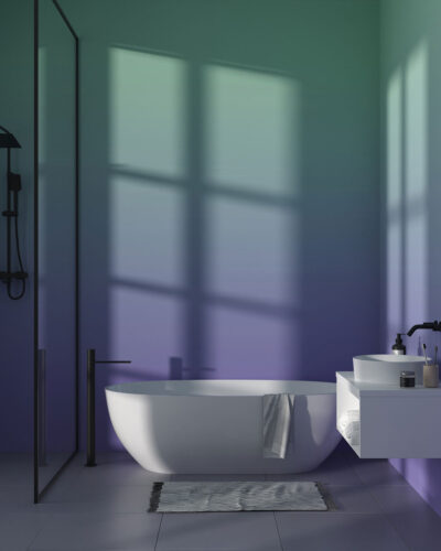 Violet and green gradient wall mural for the bathroom