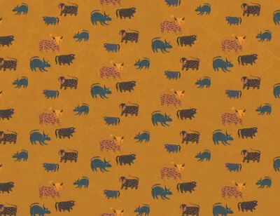 Mythical animals in ethnic Ukrainian style patterned wallpaper