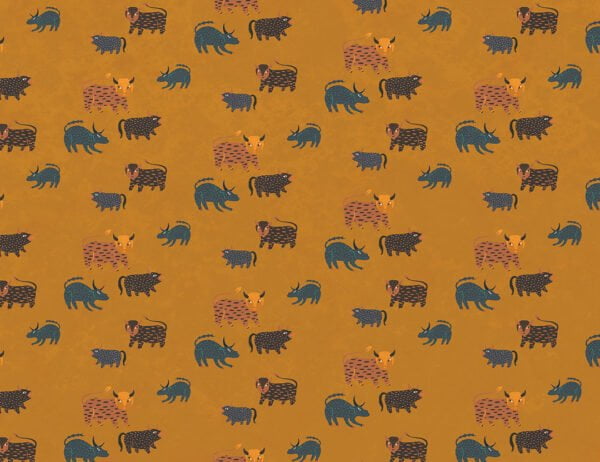 Mythical animals in ethnic Ukrainian style patterned wallpaper