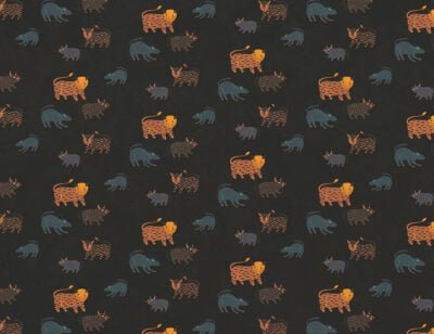 Mythical animals in ethnic Ukrainian style dark patterned wallpaper