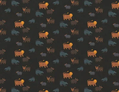 Mythical animals in ethnic Ukrainian style dark patterned wallpaper