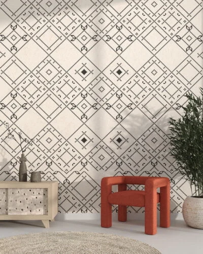 Patterned wallpaper for the living room with Ukrainian traditional ornament