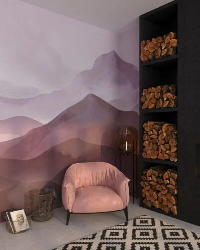 Watercolor gradient mountains wall mural for the living room