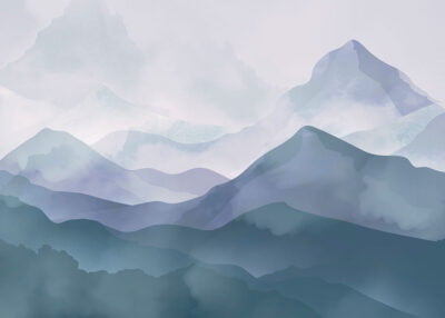 Watercolor blue gradient mountains wall mural