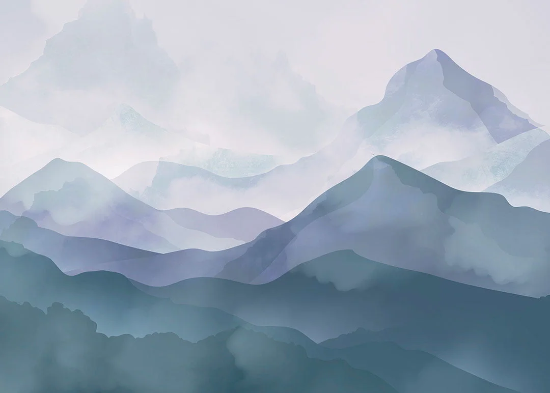 Watercolor blue gradient mountains wall mural