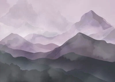Watercolor violet gradient mountains wall mural