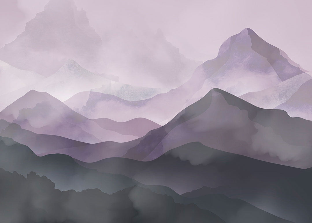 Watercolor violet gradient mountains wall mural