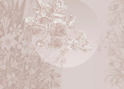 Asymmetrical wall mural with tender pink flowers and geometry