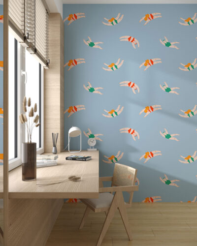 Cute little swimmers patterned wallpaper for a children's room