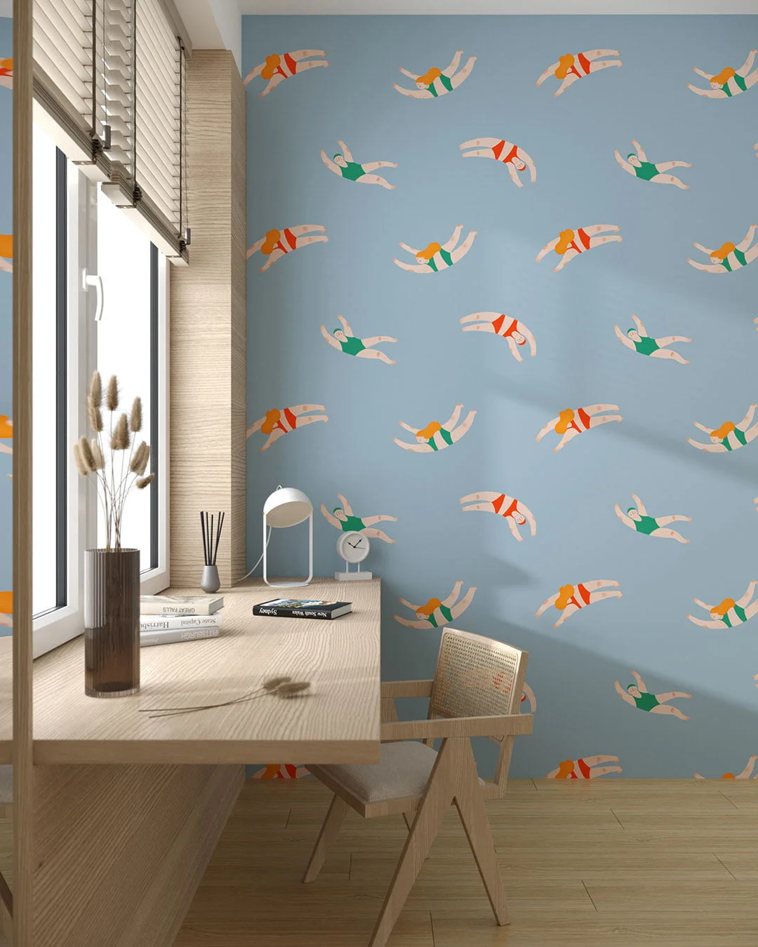 Wall Mural Swimmers for a children's room - kith2kin.com Cute little swimmers patterned wallpaper for a children's room