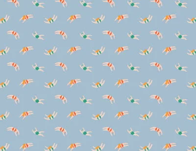 Cute little swimmers in the blue water patterned wallpaper