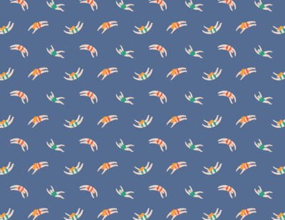 Cute little swimmers in the navy blue water patterned wallpaper