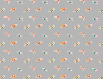 Cute little swimmers in the gray water patterned wallpaper