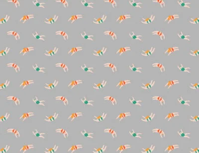 Cute little swimmers in the gray water patterned wallpaper