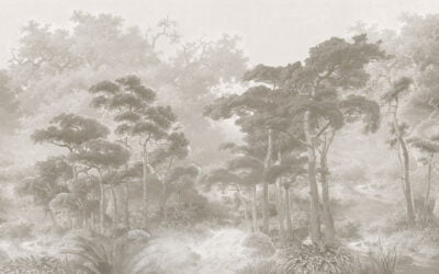Detailed vintage gray forest wall mural