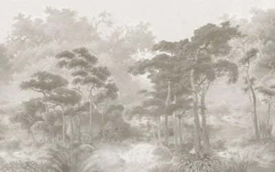 Detailed vintage gray forest wall mural