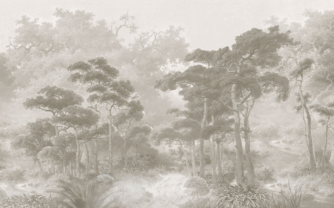 Detailed vintage gray forest wall mural
