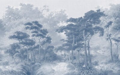 Detailed vintage blue forest wall mural