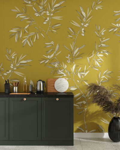Delicate olive tree branches wall mural for the kitchen