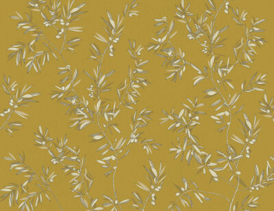 Delicate olive tree branches on the mustard background wall mural