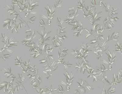 Designer wall mural with olive tree branches on the gray background