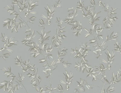 Designer wall mural with olive tree branches on the gray background