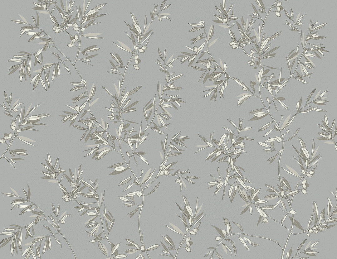 Designer wall mural with olive tree branches on the gray background