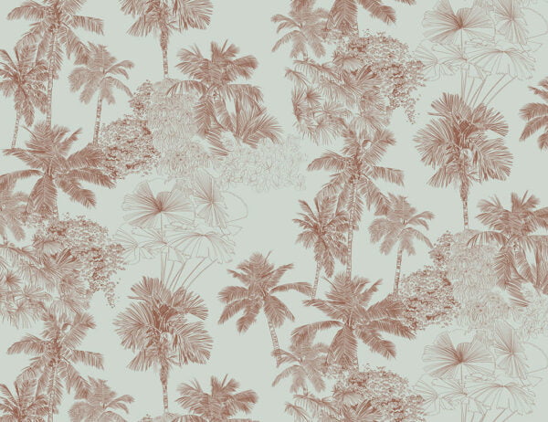 Illustrated delicate brown tropical wall mural