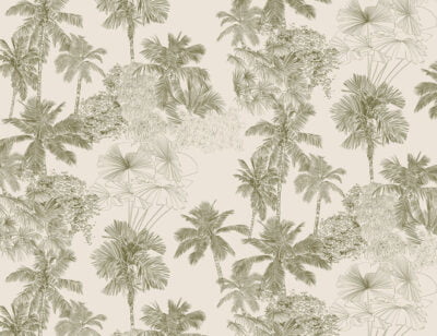 Illustrated delicate green tropical leaves wall mural