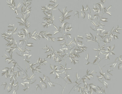 Minimalistic olive tree branches wall mural on the gray background