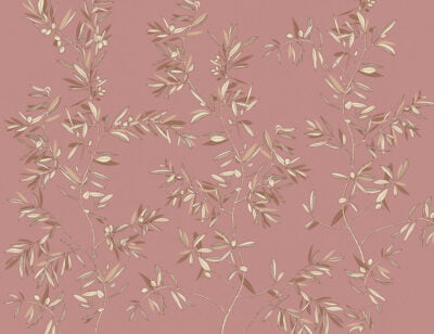 Minimalistic olive tree branches wall mural on the pink background