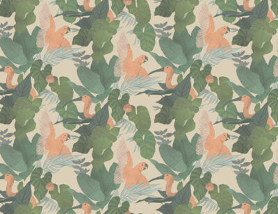 Tropical leaves and colorful parrots wall mural