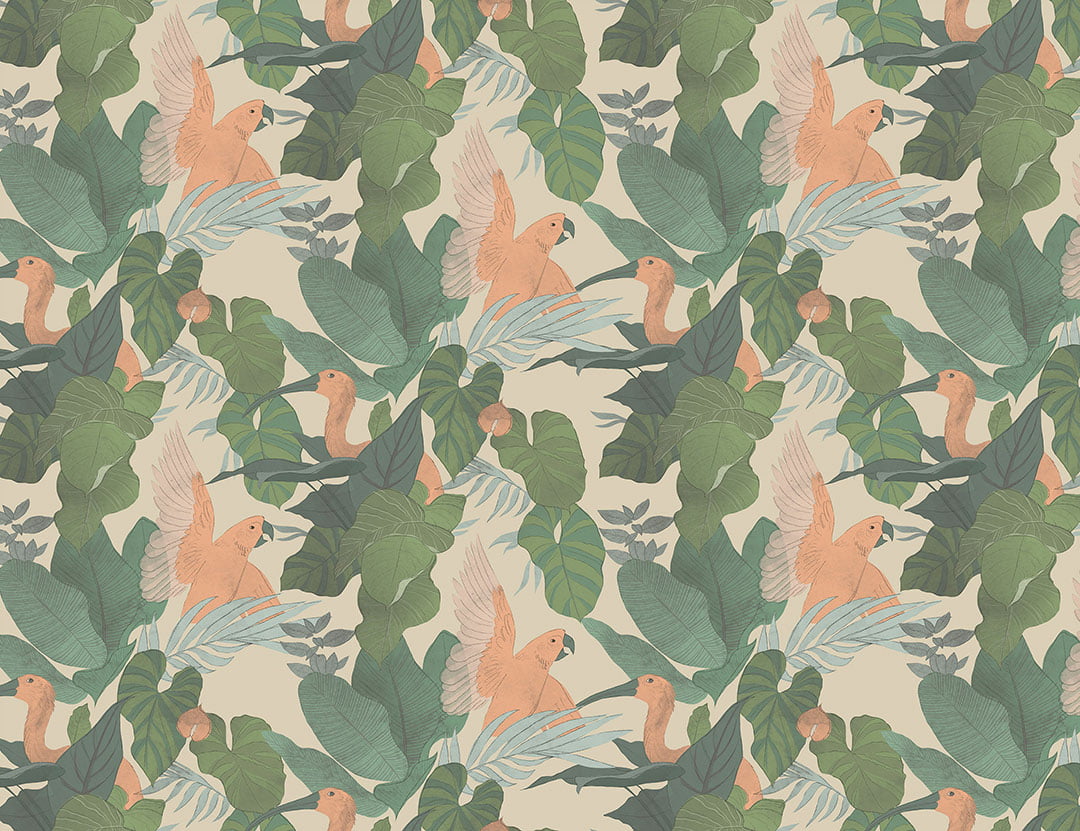Tropical leaves and colorful parrots wall mural