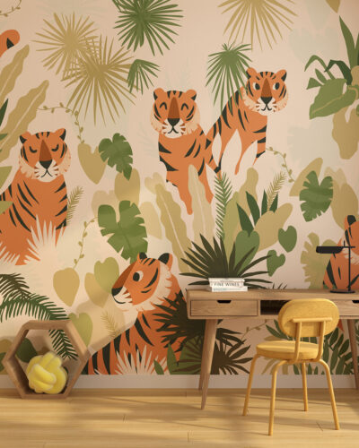 Tigers in the tropics wall mural for a children's room